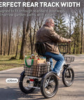 FatGo1 1000W Folding Electric Tricycle for Adults With Basket Fat Tire 3 Wheel Ebike 48V 648Wh Removable Battery Step Through Frame Pedal Assist Up to 55 Miles City Cruiser for Seniors, rear view with 635mm width