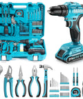 21V Cordless Drill Tool Kit With 190 Piece Power Tool Set Pro Grade Includes Hammer Pliers Wrenches And Toolbox Electric Drill Driver