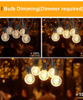 Outdoor String Lights 55 Ft Shatterproof LED Patio Lights With 26 Dimmable G40 Bulbs 2200K Waterproof IP65 showing dimming levels