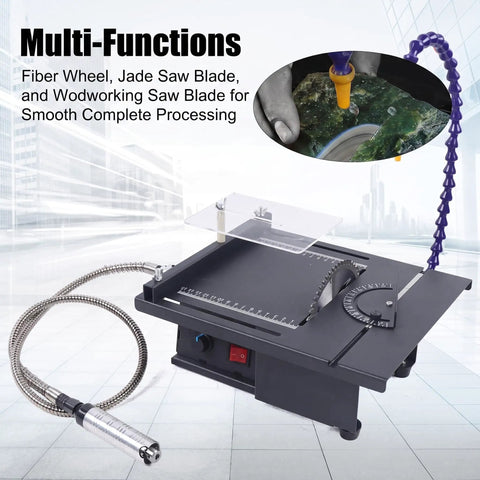Jade Carving Machine 1850W Table Saw Polisher, 10000RPM Bench Grinder with versatile fiber, jade, and woodworking blades.