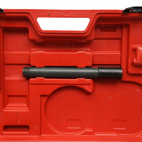 Pipe Threader Kit With Seven Dies Three Eighths To Two Inches in red carrying case, durable cast iron head visible
