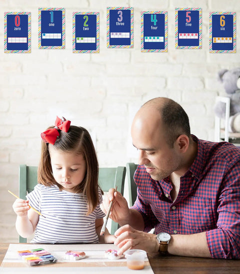 26-Piece Number Chart Posters Set For Classrooms And Offices, 8.5 By 11 Inches, 0-25 Counting Wall Decor displayed above family