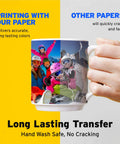 Hand holding personalized mug with photo using White Inkjet Water Slide Paper For DIY Transfers, 20 A4 Sheets, Premium Water Slide Transfer Paper For Tumblers Mugs Glasses, Printable Decals With High Definition Printing Up To 5760 DPI.