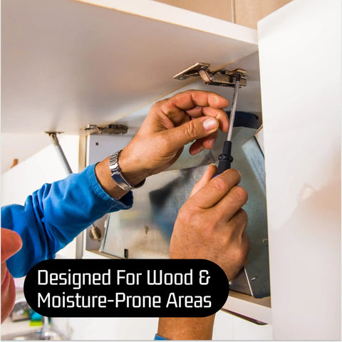 Person using Flat Head Phillips Wood Screws Size 8 By 1-1/2 Inch, Stainless Steel 304 for cabinet installation