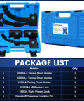 3.6L Pentastar Timing Tool Kit for Chrysler, Dodge, Jeep, and Ram in blue case showing tools and package list.