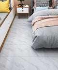 Bedroom with 12x12 Inch Vinyl Floor Tiles Peel And Stick White Marble Waterproof Self Adhesive Sticker Tiles for a modern look