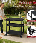 Grill Cart Table That Rolls On Wheels For Indoor And Outdoor Use With 4 Lockable Casters Side Handle Hooks Spice Caddy And Paper Towel Holder Multifunctional Pizza Oven Stand For Patio Kitchen