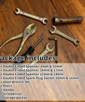 Compact Motorcycle Repair Tool Kit 8 Piece Portable Set with wrenches, pliers, screwdriver, and case on wooden surface