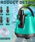 Submersible Pool Sump Pump With Adjustable Flow 950GPH Capacity Easy Setup 80W Motor, 4 adapters, 10ft hose shown