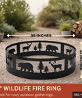 36 Inch Heavy Duty Wood Burning Fire Pit Ring With Decorative Wildlife Design for outdoor settings