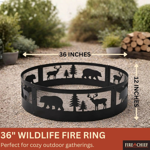 36 Inch Heavy Duty Wood Burning Fire Pit Ring With Decorative Wildlife Design for outdoor settings