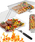 Three Piece Grill Basket Set With Removable Handles Stainless Steel Grilling Baskets For Vegetables Fish Shrimp And Meats