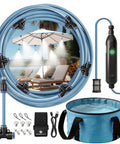 Portable Outdoor Misting System With Rechargeable Pump 23 Feet Of Mist Tubing 6 Adjustable Nozzles 30L Foldable Water Bag No Faucet Needed