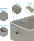 Grey game changing closet organizer bin set with six large compartments, sturdy handles, odorless fabric, foldable design.