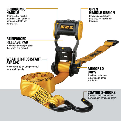 Lightweight 1.25 Inch By 12 Foot Ratchet Tie Down Straps 1800 Lb Break Strength 4 Pack For Secure Cargo Hauling, ergonomic handle