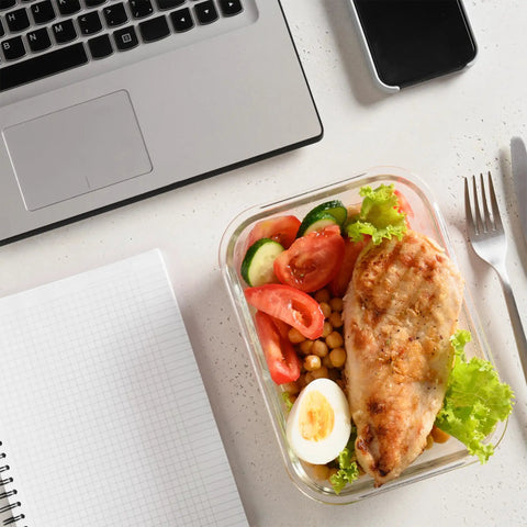 Glass Storage Containers With Lids Set For Meal Prep, 24 Piece Borosilicate Glass Food Storage, container with salad and chicken