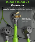 Y Splitter Dryer Cord 30 Amp NEMA 10 30P to Two NEMA 10 30R Receptacles with green cables shown next to washer