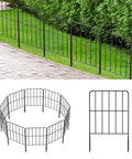 24 Inch Tall Rustproof Metal Garden Fence Panels Set Of 25 Total 27 Feet Long For Landscape Border And Animal Barrier, shown installed and separate.