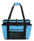 Front view of XL Beach Tote Bag With Insulated Cooler Compartment And Wet Dry Separation, large blue mesh beach pool bag
