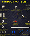 Parts list for 3L Dope Air Tank Kit With Adapters For DIY Airbrush Setup, including connectors, auto start stop switch, and hoses.
