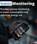 Person holding phone displaying Dimmer 0-10V and 1-10V PM Gen3 With WiFi Dimming and Power Monitoring for smart home automation app.