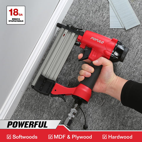 Two In One Pneumatic Brad Nailer And Crown Stapler Kit With 1600 Staples And Nails, 18 Gauge Nailer For Upholstery And Woodwork use