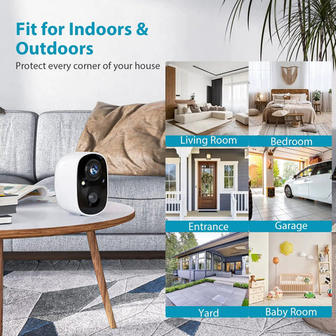 Wireless Outdoor Security Camera With Battery Power No Fuss Setup 1080P Color Night Vision displayed on table