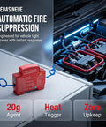 Compact Aerosol Fire Extinguisher With Self Adhesive Mount Auto Emergency Car Garage Fire Suppression Kit 20g displayed near vehicle components.