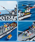 Massive 8 In 1 Military Battleship Building Set With 31.5 Inch Navy Warship Model shown with helicopter and lifeboat details