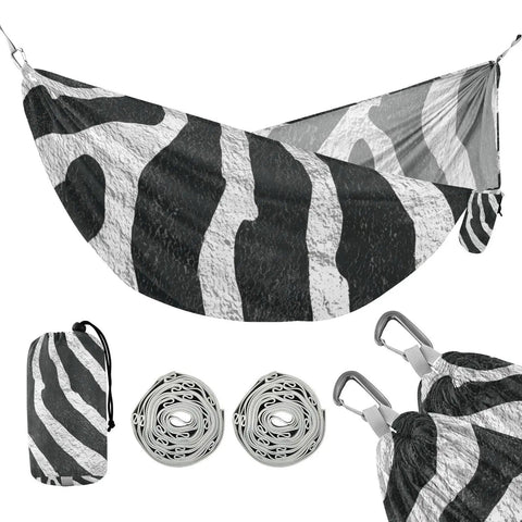 Zebra Inspired Camping Hammock With Tree Straps And Travel Bag Easy Setup No Knot Straps Ultra Thickened Durable 500 Pound Capacity