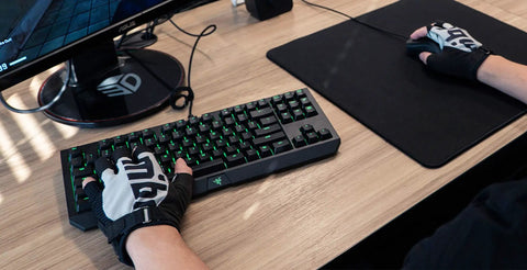 Pro Grade MIBR PC Gaming Gloves With Precision Fit And Fast Grip, half finger design, Size M, using keyboard and mouse