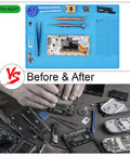 Comparison of using Soldering Mat Silicone Repair Mat Non Slip Heat Resistant To 932 Fahrenheit for electronics repair