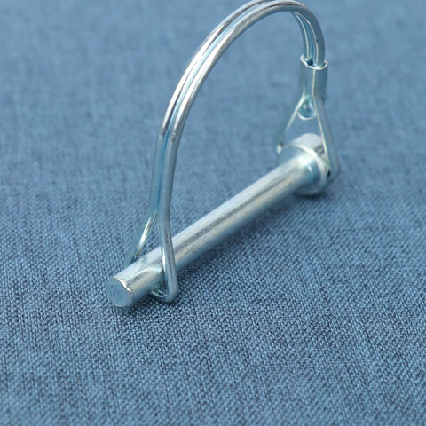 Beefy Heavy Duty Trailer Coupler Pin Pack Of 4 Zinc Plated Carbon Steel Hitch Pin Safety Locking Pins One Quarter Inch By Two Point Sixteen Inches Rust Resistant And Ready For Real World Towing. Single pin with zinc finish on fabric backdrop.