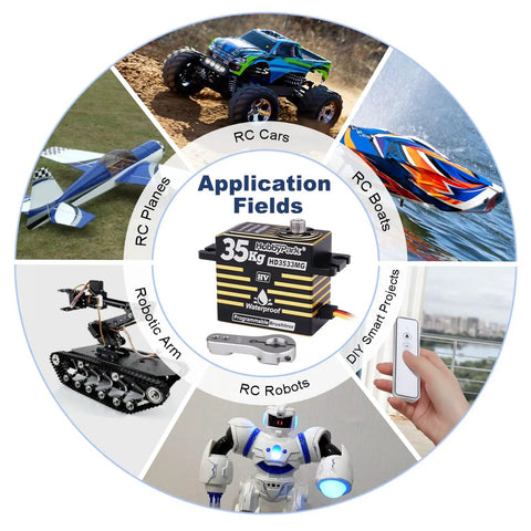 Waterproof 35Kg RC Servo With High Torque Metal Gear Digital Stainless Steel Gears Aluminum Case for various RC applications.
