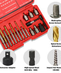 Left Hand Drill Bit And Screw Extractor Set 22 Pcs With MultiSpline Extractors, Spiral Screw Extractors in a red case