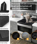 Cat sitting on a Glass Stove Top Cover That Adds Solid Heat Resistant Protection For Your Large Electric Cooktop in a kitchen.