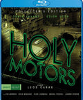 Holy Motors Collector Edition cover featuring Leos Carax, NTSC format, Blu-ray disc, with bonus interviews and features.