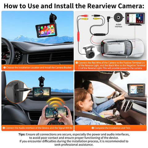 Wireless CarPlay Screen For Cars 9 Inch HD Touchscreen Portable Car Stereo With Android Auto setup guide and camera installation
