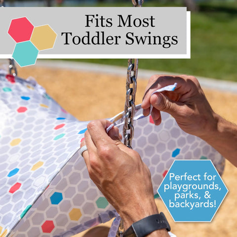 Outdoor Baby Swing Sun Shade For Toddlers, Portable Folding Canopy That Blocks UV Rays being attached to swing chain by hands