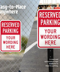 Custom Reserved Parking Sign 12X18 Heavy Duty Laminated Aluminum Plate, visible near fence and driveway, for reserved parking.