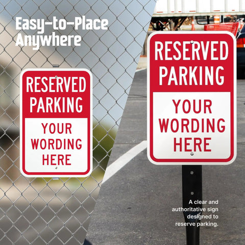 Custom Reserved Parking Sign 12X18 Heavy Duty Laminated Aluminum Plate, visible near fence and driveway, for reserved parking.