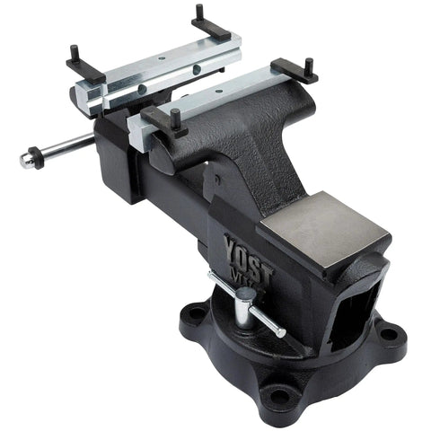 Multipurpose 7 Inch Wide Jaw Bench Vise For Home Workshops And DIY Projects With 360 Degree Swivel Base And Includes Four Jaw Dogs