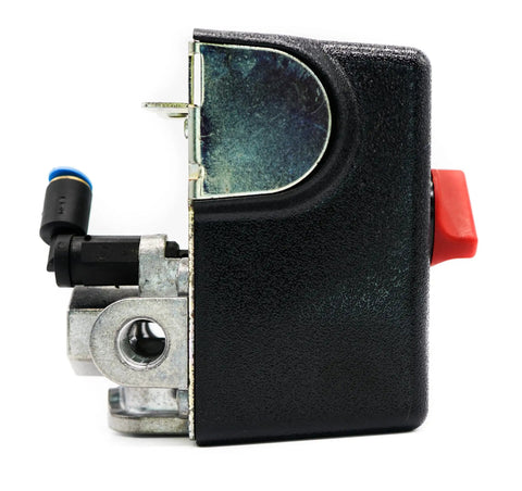 Side view of an Air Compressor Pressure Switch 125 To 155 Psi Four Port With Bleeder Built Beefy For Reliable On Off Control