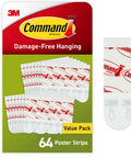 Poster Strips 64 Count Damage Free Hanging Adhesive package with strips shown, ideal for hanging posters without tools or damage.