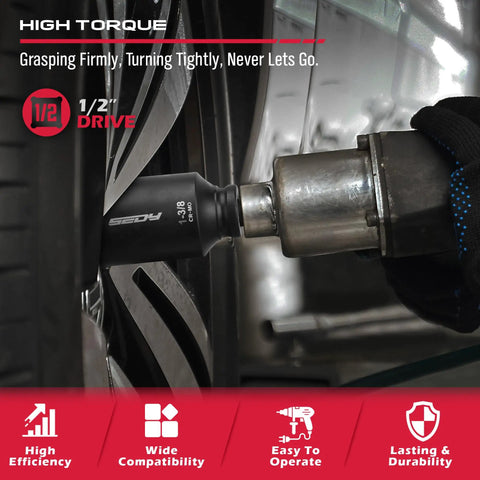 Eight Piece Deep Impact Socket Set One Half Inch Drive For Wheel Axle Nut Wrench High Torque Six Point Imperial Sockets