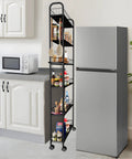 Six Tier Ultra Slim 6 Inch Depth Rolling Storage Cart On Wheels With Handle For Narrow Spaces in kitchen between appliances
