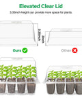 Comparison of elevated clear lids for Five Pack Seed Starter Tray With Grow Light Kit, showing 3.35 inch height for more space.