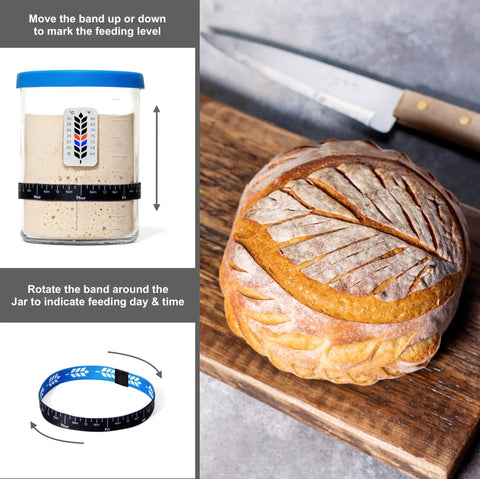 40oz Wide Mouth Sourdough Starter Jar Kit With Marked Feeding Band, Scraper, Cloth Cover, And Silicone Lid Base For Easy Feeding