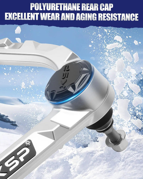 Built Tough Forged Aluminum Upper Control Arm For Ford F150 2004 To 2020 2 4 Inch Leveling Kit OEM Rubber Bushings close-up of polyurethane rear cap.