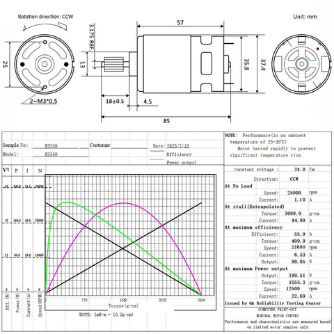 Technical diagram of Two Pack High Speed 24V DC Motor Upgrade for Kids Ride On Cars With 10 Tooth Gear 25000 RPM Replacement Drive Engine